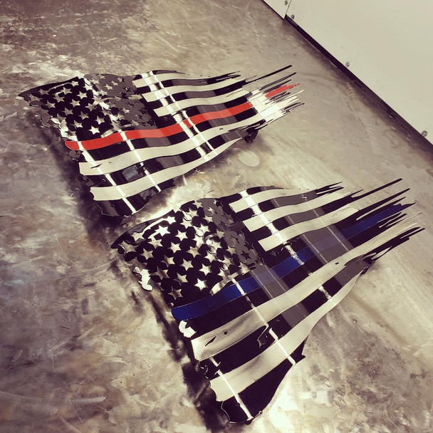 24 In x 14 In Thin Blue or Red Line Battle Flag Steel Sign 24 In x 14 In Thin Blue or Red Line Battle Flag Steel Sign